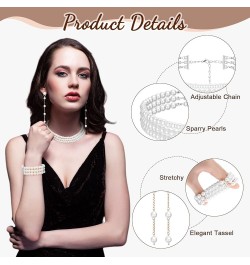 8 Pcs Pearl Jewelry Set 1920s Costume Accessories for Women Long Pearl Necklace Hoop Earrings Bracelet New Year Gift Elegant ...