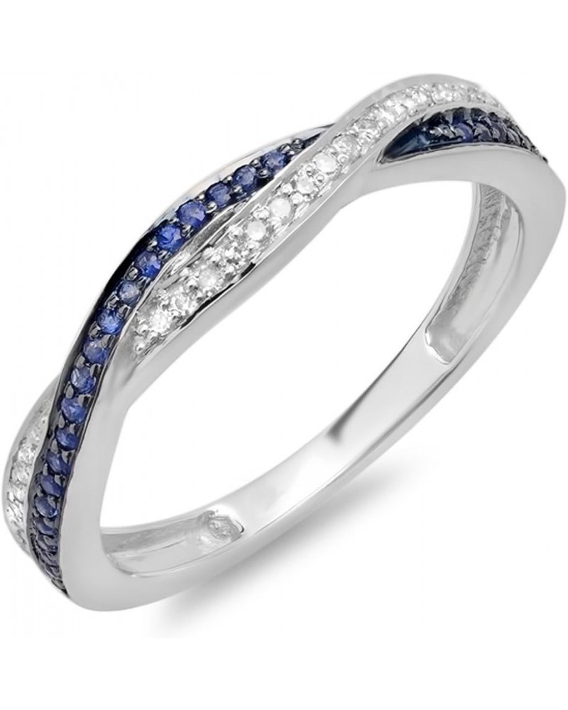 Round Blue Sapphire & White Diamond Crisscross Engagement Ring for Women in 10K Solid Gold 5 Solid White Gold $143.51 Rings