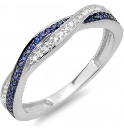 Round Blue Sapphire & White Diamond Crisscross Engagement Ring for Women in 10K Solid Gold 5 Solid White Gold $143.51 Rings