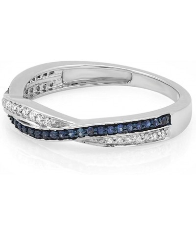 Round Blue Sapphire & White Diamond Crisscross Engagement Ring for Women in 10K Solid Gold 5 Solid White Gold $143.51 Rings