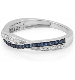 Round Blue Sapphire & White Diamond Crisscross Engagement Ring for Women in 10K Solid Gold 5 Solid White Gold $143.51 Rings