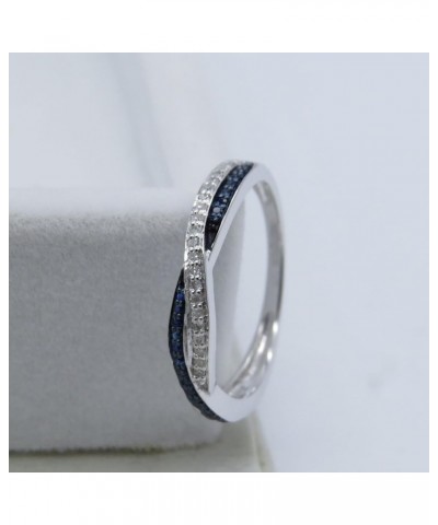 Round Blue Sapphire & White Diamond Crisscross Engagement Ring for Women in 10K Solid Gold 5 Solid White Gold $143.51 Rings