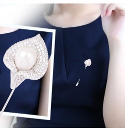 Women Crystal Rhinestone Calla Lily Floral Boutonniere Lapel Stick Pin Brooch Cardigan Scarf Tie Pin Pearl Flower Breastpin W...