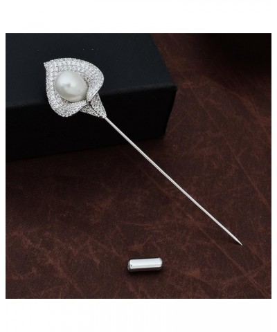 Women Crystal Rhinestone Calla Lily Floral Boutonniere Lapel Stick Pin Brooch Cardigan Scarf Tie Pin Pearl Flower Breastpin W...