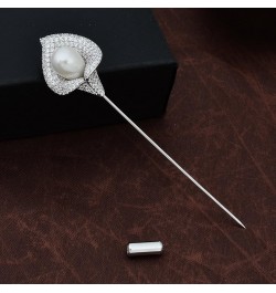 Women Crystal Rhinestone Calla Lily Floral Boutonniere Lapel Stick Pin Brooch Cardigan Scarf Tie Pin Pearl Flower Breastpin W...