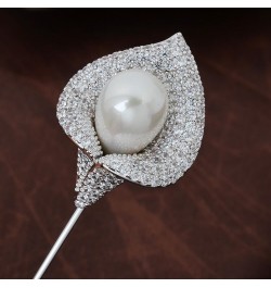 Women Crystal Rhinestone Calla Lily Floral Boutonniere Lapel Stick Pin Brooch Cardigan Scarf Tie Pin Pearl Flower Breastpin W...