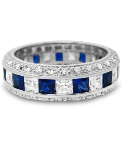 Sterling Silver Blue Simulated Sapphire His Her Matching Couple Three Rings Bridal Engagement Ring Wedding Bands Set Her 5 - ...