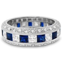 Sterling Silver Blue Simulated Sapphire His Her Matching Couple Three Rings Bridal Engagement Ring Wedding Bands Set Her 5 - ...