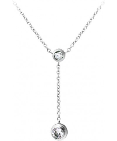 Womens Stainless Steel Lariat Y Drop Layer Round CZ Pendant Necklace Silver 18.0 Inches $10.25 Necklaces