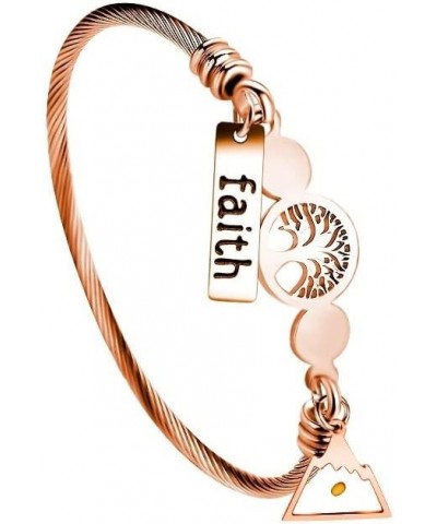 Rose Gold Plated Tree Of Life Bangle Cuffs Faith Mustard Seed Pendant Charms Open Bracelet for Women Y1028 Rose Gold Cable-Tr...