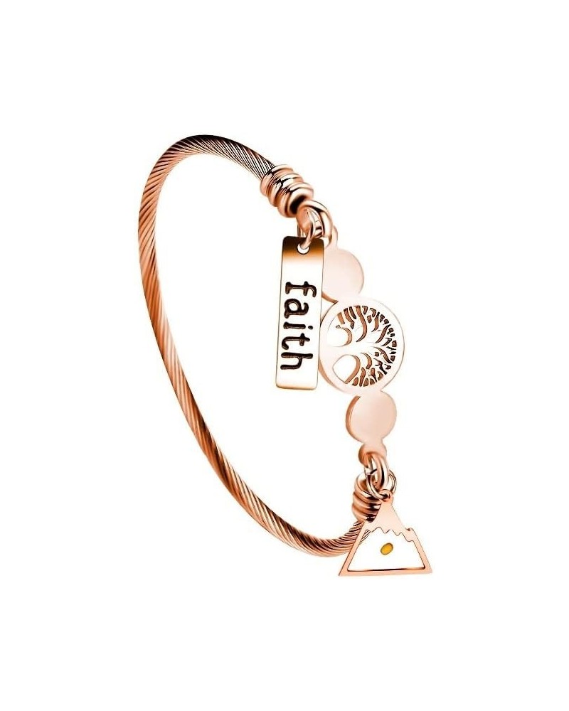 Rose Gold Plated Tree Of Life Bangle Cuffs Faith Mustard Seed Pendant Charms Open Bracelet for Women Y1028 Rose Gold Cable-Tr...