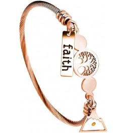 Rose Gold Plated Tree Of Life Bangle Cuffs Faith Mustard Seed Pendant Charms Open Bracelet for Women Y1028 Rose Gold Cable-Tr...