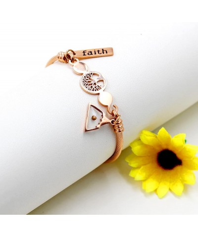 Rose Gold Plated Tree Of Life Bangle Cuffs Faith Mustard Seed Pendant Charms Open Bracelet for Women Y1028 Rose Gold Cable-Tr...