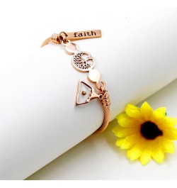 Rose Gold Plated Tree Of Life Bangle Cuffs Faith Mustard Seed Pendant Charms Open Bracelet for Women Y1028 Rose Gold Cable-Tr...