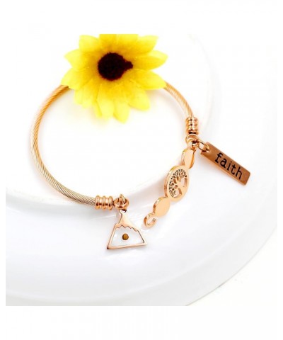 Rose Gold Plated Tree Of Life Bangle Cuffs Faith Mustard Seed Pendant Charms Open Bracelet for Women Y1028 Rose Gold Cable-Tr...