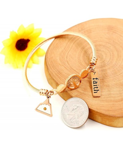 Rose Gold Plated Tree Of Life Bangle Cuffs Faith Mustard Seed Pendant Charms Open Bracelet for Women Y1028 Rose Gold Cable-Tr...