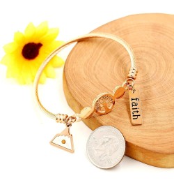 Rose Gold Plated Tree Of Life Bangle Cuffs Faith Mustard Seed Pendant Charms Open Bracelet for Women Y1028 Rose Gold Cable-Tr...