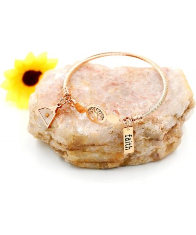 Rose Gold Plated Tree Of Life Bangle Cuffs Faith Mustard Seed Pendant Charms Open Bracelet for Women Y1028 Rose Gold Cable-Tr...