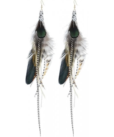 Punk Vintage Long Tassel Feather Beads Drop Wolf Tooth Pendant Earring Fish Hook Earrings F $9.27 Earrings