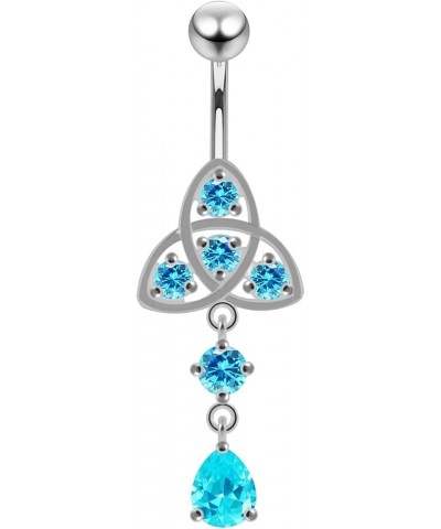 CZ Gemstone Celtic Design with Round and Teardrop Dangling 925 Sterling Silver Belly Ring Body Jewelry Light Blue $12.52 Body...