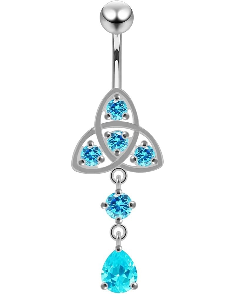 CZ Gemstone Celtic Design with Round and Teardrop Dangling 925 Sterling Silver Belly Ring Body Jewelry Light Blue $12.52 Body...