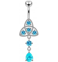 CZ Gemstone Celtic Design with Round and Teardrop Dangling 925 Sterling Silver Belly Ring Body Jewelry Light Blue $12.52 Body...