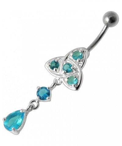 CZ Gemstone Celtic Design with Round and Teardrop Dangling 925 Sterling Silver Belly Ring Body Jewelry Light Blue $12.52 Body...