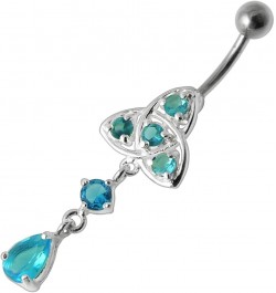 CZ Gemstone Celtic Design with Round and Teardrop Dangling 925 Sterling Silver Belly Ring Body Jewelry Light Blue $12.52 Body...