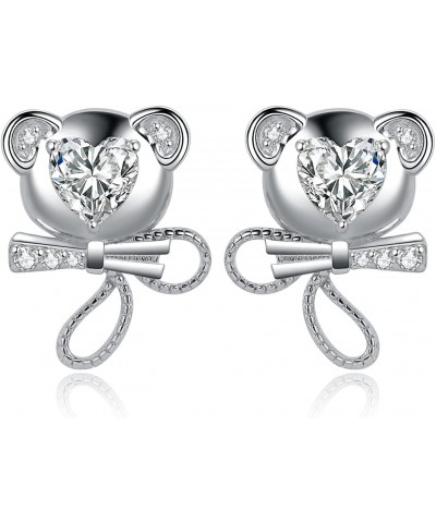 Love Bear 3.1ct Heart Cut Cubic Zirconia Stud Earrings for Women, Bow Knot 14K White Gold Plated 925 Sterling Silver Earring ...