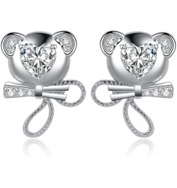 Love Bear 3.1ct Heart Cut Cubic Zirconia Stud Earrings for Women, Bow Knot 14K White Gold Plated 925 Sterling Silver Earring ...