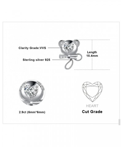 Love Bear 3.1ct Heart Cut Cubic Zirconia Stud Earrings for Women, Bow Knot 14K White Gold Plated 925 Sterling Silver Earring ...