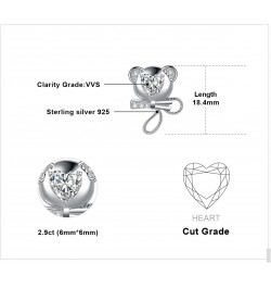 Love Bear 3.1ct Heart Cut Cubic Zirconia Stud Earrings for Women, Bow Knot 14K White Gold Plated 925 Sterling Silver Earring ...