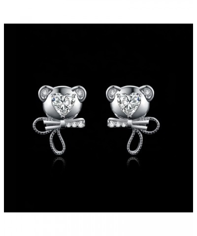 Love Bear 3.1ct Heart Cut Cubic Zirconia Stud Earrings for Women, Bow Knot 14K White Gold Plated 925 Sterling Silver Earring ...