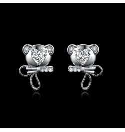 Love Bear 3.1ct Heart Cut Cubic Zirconia Stud Earrings for Women, Bow Knot 14K White Gold Plated 925 Sterling Silver Earring ...