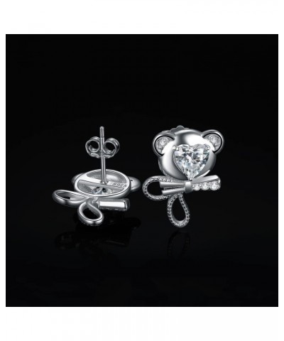 Love Bear 3.1ct Heart Cut Cubic Zirconia Stud Earrings for Women, Bow Knot 14K White Gold Plated 925 Sterling Silver Earring ...