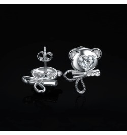 Love Bear 3.1ct Heart Cut Cubic Zirconia Stud Earrings for Women, Bow Knot 14K White Gold Plated 925 Sterling Silver Earring ...