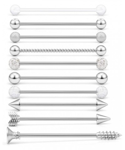 Industrial Bar Earring 14 Gauge 10PCS Matte Gilitter Braided Ball Arrow Screw Crystal CZ Clear Ball Industrial Barbell Cartil...