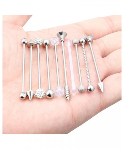 Industrial Bar Earring 14 Gauge 10PCS Matte Gilitter Braided Ball Arrow Screw Crystal CZ Clear Ball Industrial Barbell Cartil...