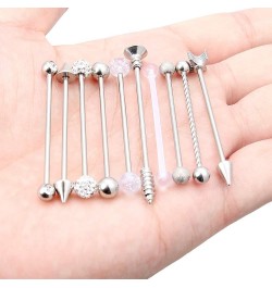 Industrial Bar Earring 14 Gauge 10PCS Matte Gilitter Braided Ball Arrow Screw Crystal CZ Clear Ball Industrial Barbell Cartil...