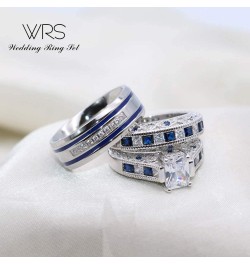 wedding ring set Two Rings His Hers Couples Matching Rings Women's 2pc White Gold Filled CZ Wedding Engagement Ring Bridal Se...