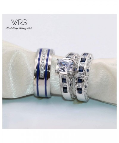 wedding ring set Two Rings His Hers Couples Matching Rings Women's 2pc White Gold Filled CZ Wedding Engagement Ring Bridal Se...