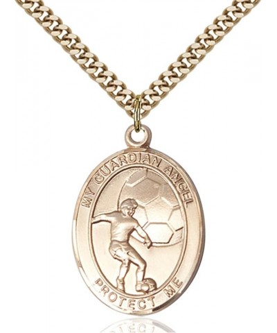 14KT Gold Filled Catholic Saint Sports Athlete Medal Pendant, 1 Inch Guardian Angel Soccer $93.94 Pendants