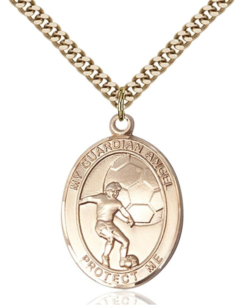 14KT Gold Filled Catholic Saint Sports Athlete Medal Pendant, 1 Inch Guardian Angel Soccer $93.94 Pendants