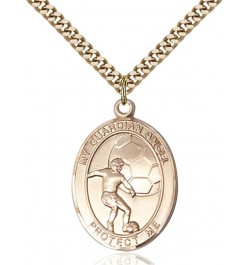 14KT Gold Filled Catholic Saint Sports Athlete Medal Pendant, 1 Inch Guardian Angel Soccer $93.94 Pendants