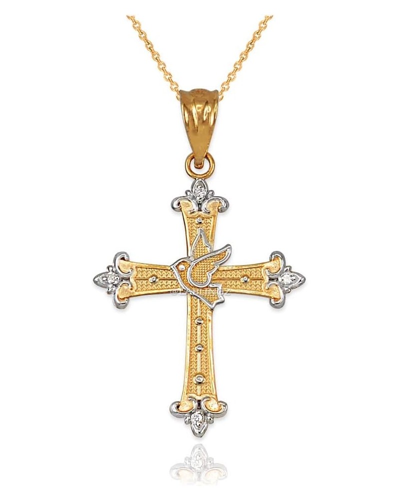 10K Yellow Gold Holy Spirit Dove Cross Diamond Pendant Necklace 16" Necklace $76.75 Necklaces