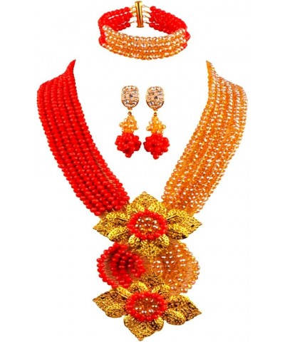 Fashion African Bead Necklace Nigerian Beads Wedding Jewelry Sets for Women Opaque Red Gold AB $20.29 Jewelry Sets