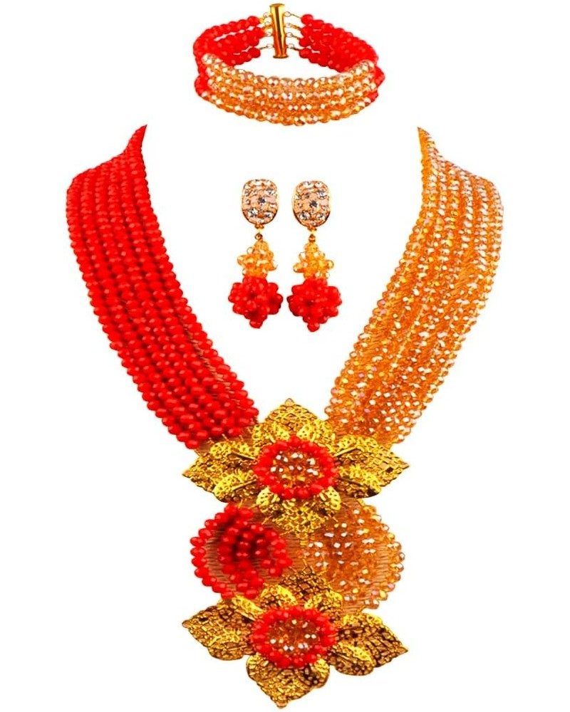 Fashion African Bead Necklace Nigerian Beads Wedding Jewelry Sets for Women Opaque Red Gold AB $20.29 Jewelry Sets