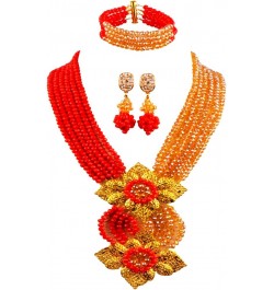 Fashion African Bead Necklace Nigerian Beads Wedding Jewelry Sets for Women Opaque Red Gold AB $20.29 Jewelry Sets