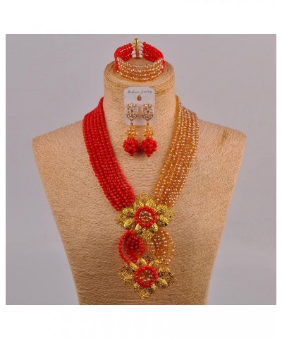 Fashion African Bead Necklace Nigerian Beads Wedding Jewelry Sets for Women Opaque Red Gold AB $20.29 Jewelry Sets