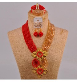 Fashion African Bead Necklace Nigerian Beads Wedding Jewelry Sets for Women Opaque Red Gold AB $20.29 Jewelry Sets